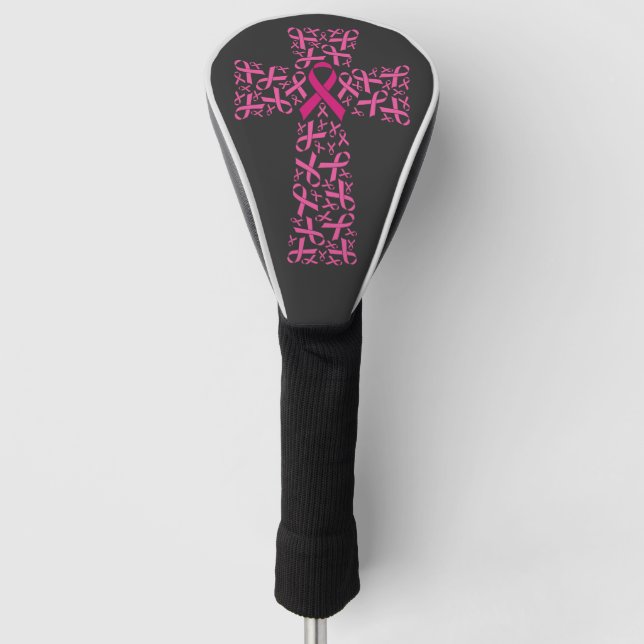 Breast Cancer Awareness Pink Ribbon Cross Golf Head Cover (Front)