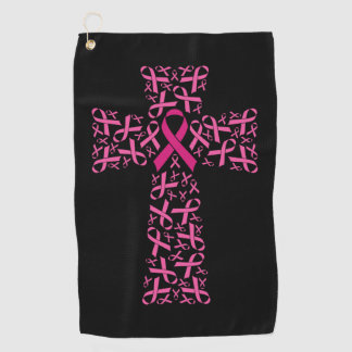 Breast Cancer Awareness Pink Ribbon Cross Golf Towel