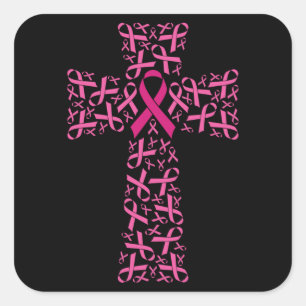 Breast Cancer Awareness Pink Ribbon Cross Square Sticker