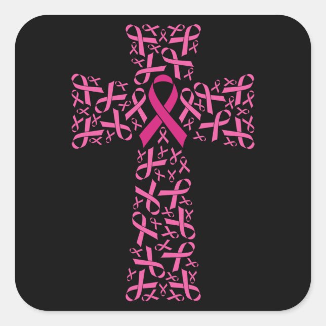 Breast Cancer Awareness Pink Ribbon Cross Square Sticker (Front)