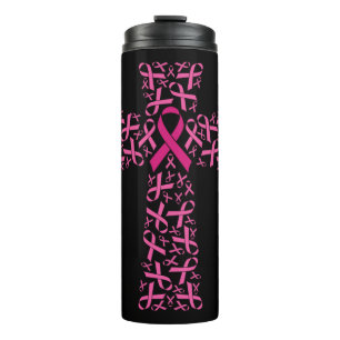 Breast Cancer Awareness Pink Ribbon Cross Thermal Tumbler