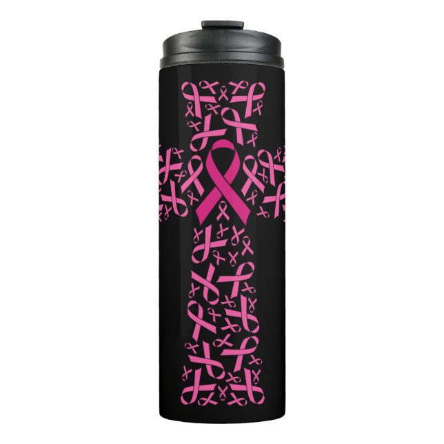 Breast Cancer Awareness Pink Ribbon Cross  Thermal Tumbler (Front)
