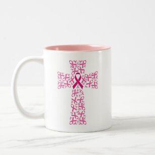 Breast Cancer Awareness Pink Ribbon Cross  Two-Tone Coffee Mug