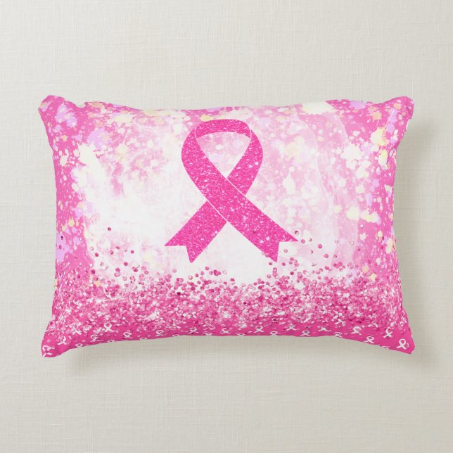 Breast Cancer Awareness Pink Ribbon  Decorative Cushion (Front)