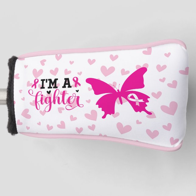 Breast cancer awareness pink ribbon Fighter Golf Head Cover (Front)