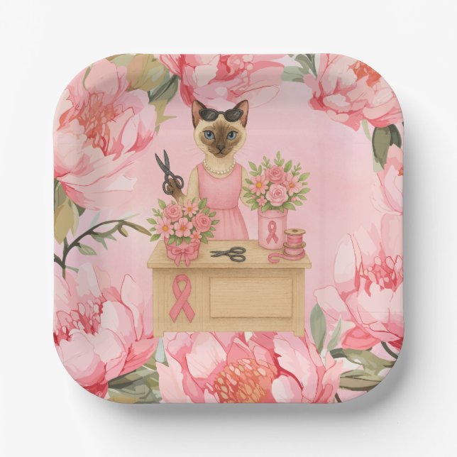 Breast Cancer Awareness Pink ribbon florist themed Paper Plate (Front)
