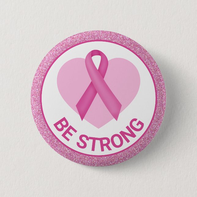 Breast Cancer Awareness Pink Ribbon & Heart 6 Cm Round Badge (Front)