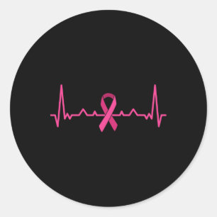 Breast Cancer Awareness Pink Ribbon Heartbeat  Classic Round Sticker