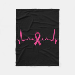 Breast Cancer Awareness Pink Ribbon Heartbeat Fleece Blanket