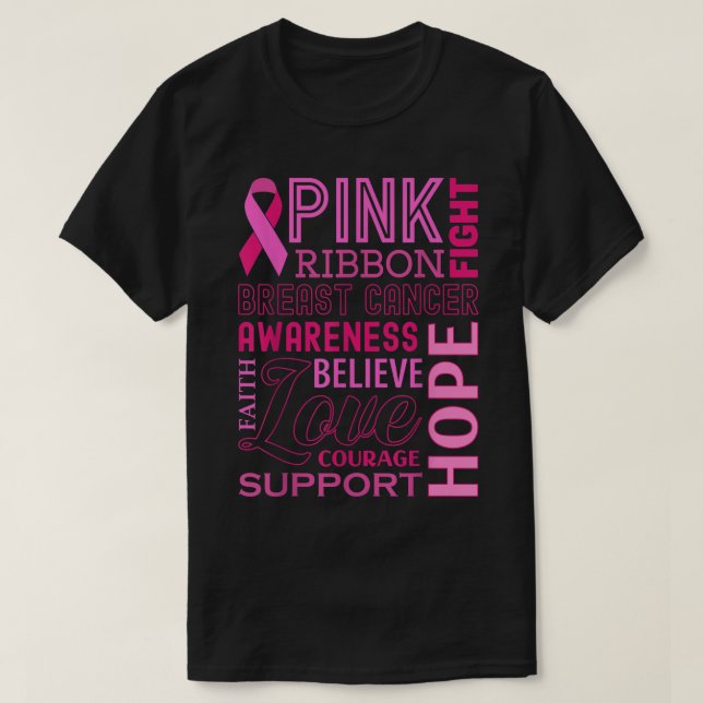 Breast Cancer Awareness Pink Ribbon Hope Support B T-Shirt (Design Front)