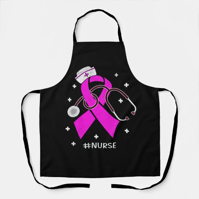 Breast Cancer Awareness Pink Ribbon Nurse Scrub St Apron (Front)