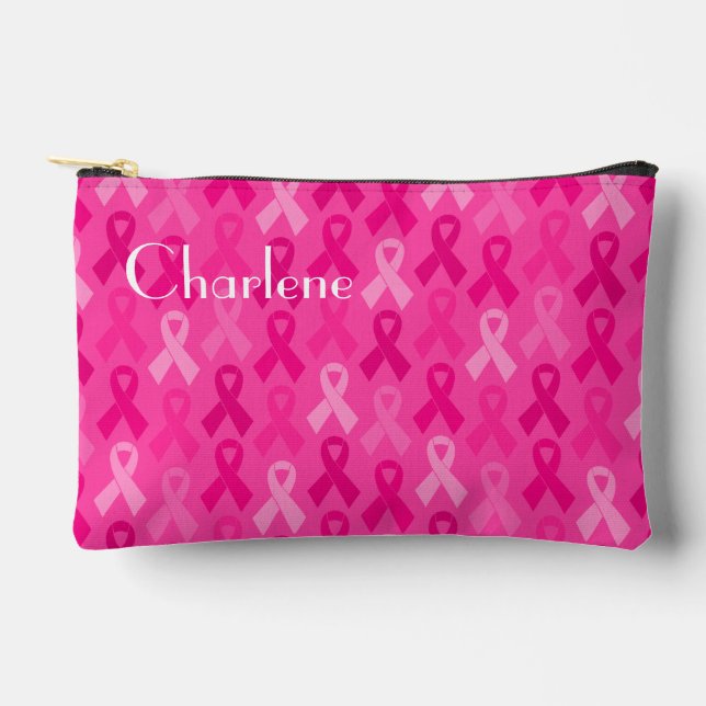 Breast Cancer Awareness Pink Ribbon Pattern Accessory Pouch (Front)