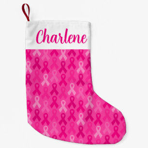Breast Cancer Awareness Pink Ribbon Pattern Small Christmas Stocking
