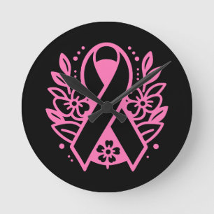 Breast Cancer Awareness Pink Ribbon Round Clock