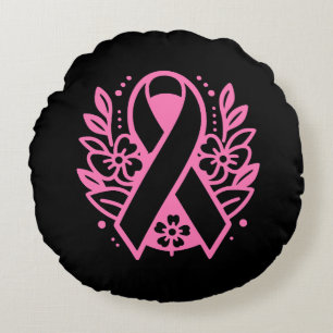 Breast Cancer Awareness Pink Ribbon Round Cushion