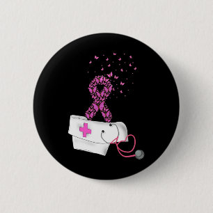 Breast Cancer Awareness Pink Ribbon Stethoscope Gi 6 Cm Round Badge