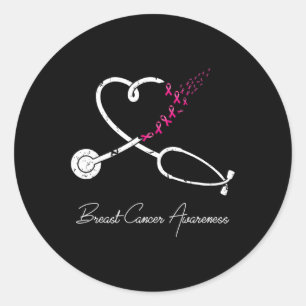 Breast Cancer Awareness Pink Ribbon Stethoscope He Classic Round Sticker