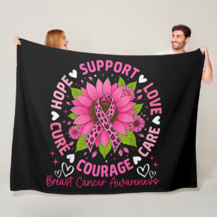 Breast Cancer Awareness Pink Ribbon Sunflower Hope Fleece Blanket