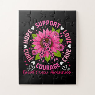 Breast Cancer Awareness Pink Ribbon Sunflower Hope Jigsaw Puzzle