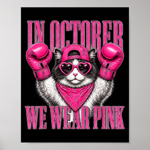 Breast cancer awareness pink ribbon support cat poster