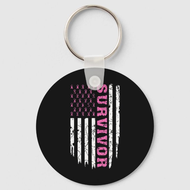 Breast Cancer Awareness Pink Ribbon Survivor Ameri Key Ring (Front)