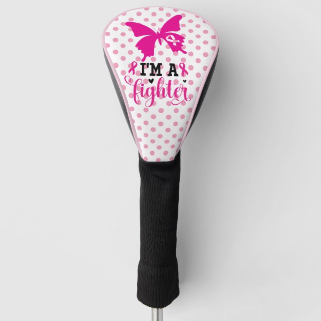 Breast cancer awareness pink ribbon theme golf head cover (Front)