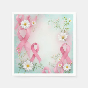 Breast Cancer Awareness Pink Ribbons and Daisies Napkin
