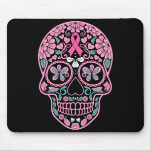 Breast Cancer Awareness Pink Sugar Skull Ribbon Mouse Pad