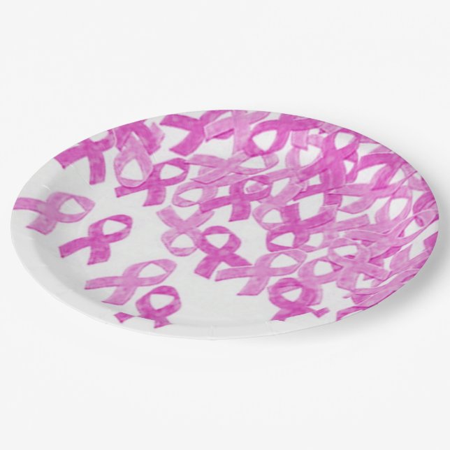 Breast Cancer Awareness Pink Velvet Ribbon Plates (Angled)