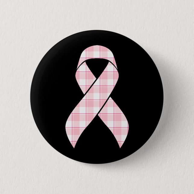 Breast Cancer Awareness Plaid Pink Ribbon 6 Cm Round Badge (Front)