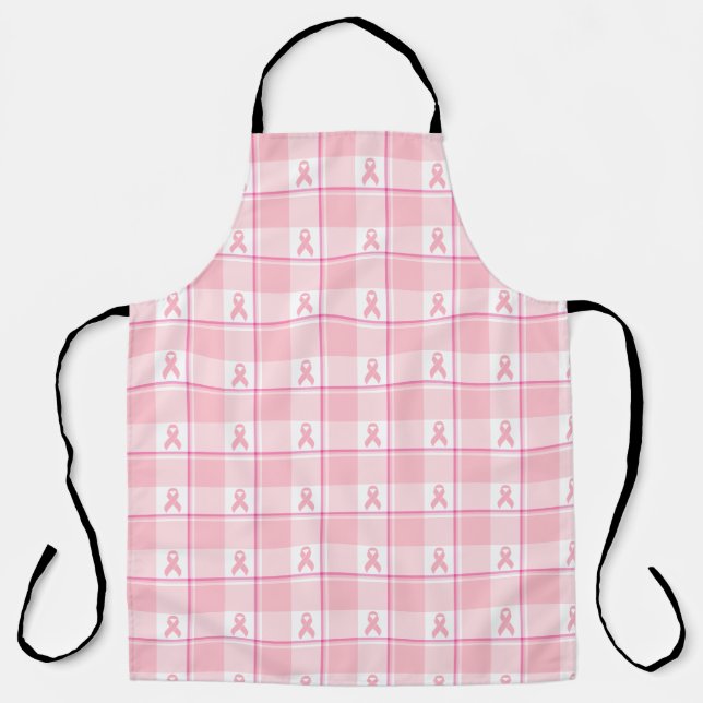 Breast Cancer Awareness Plaid Pink Ribbon Apron (Front)