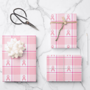 Breast Cancer Awareness Plaid Wrapping Paper, Pink Paper Sheet