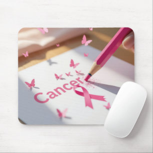 Breast Cancer Awareness Ribbon and Butterflies Mouse Pad