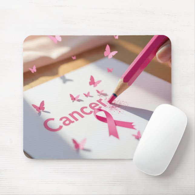 Breast Cancer Awareness Ribbon and Butterflies Mouse Pad (With Mouse)