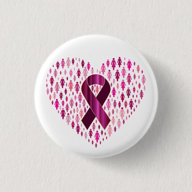 Breast Cancer Awareness Ribbon and Heart 3 Cm Round Badge (Front)