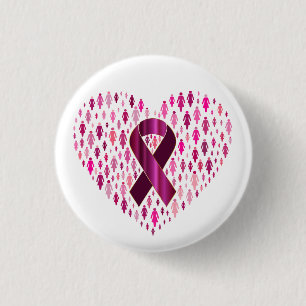Breast Cancer Awareness Ribbon and Heart 3 Cm Round Badge