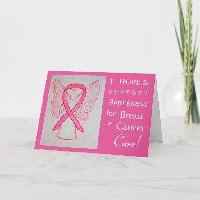 Breast Cancer Awareness Ribbon Angel Greeting Card (Front)