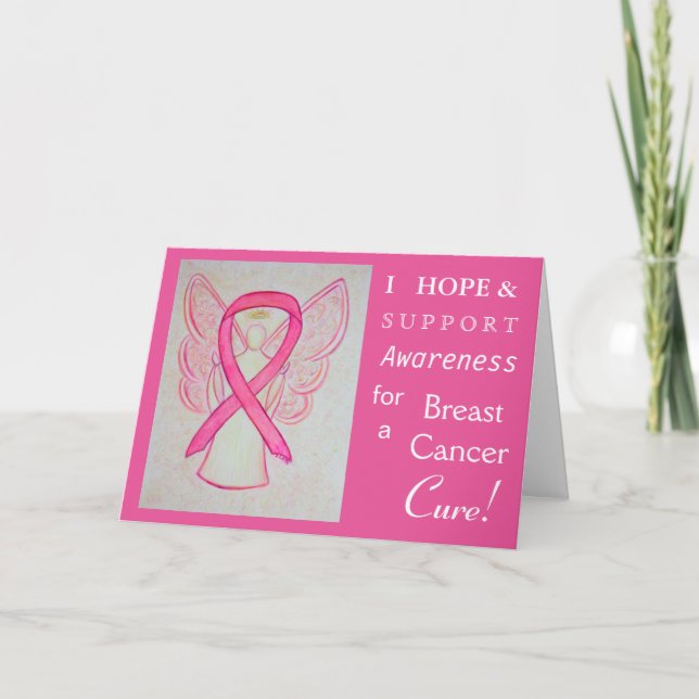 Breast Cancer Awareness Ribbon Angel Greeting Card (Front)