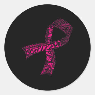 Breast Cancer Awareness Ribbon Bible Verse Classic Round Sticker