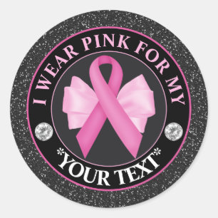 Breast Cancer Awareness Ribbon & Bow Design Classic Round Sticker