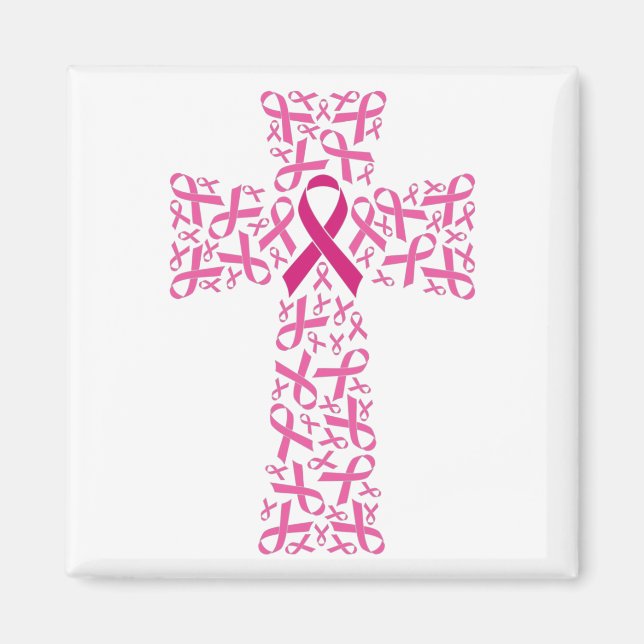 Breast Cancer Awareness Ribbon Cross Magnet (Front)