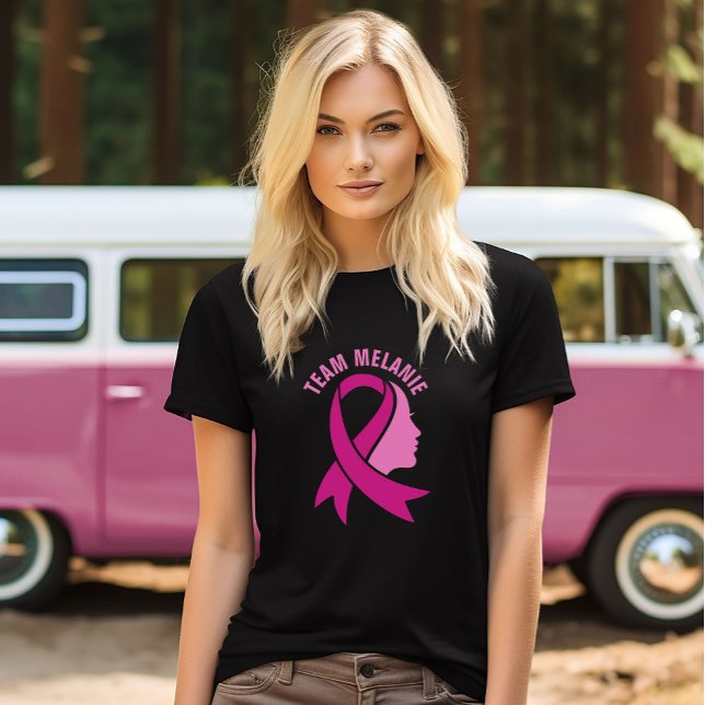 Breast Cancer Awareness Ribbon Custom Name Text T-Shirt (Creator Uploaded)