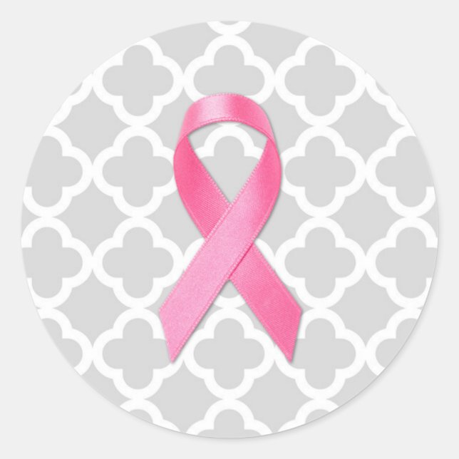 Breast Cancer Awareness Ribbon Grey Clover Classic Round Sticker (Front)