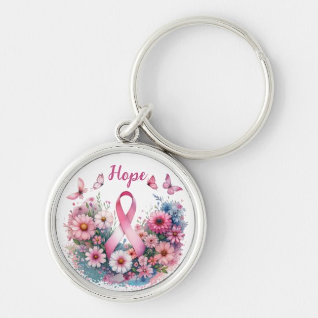 Breast Cancer Awareness Ribbon Key Ring (Front)