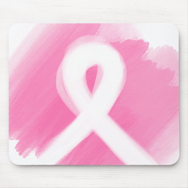 Breast Cancer Awareness Ribbon Watercolor Mouse Pad (Front)