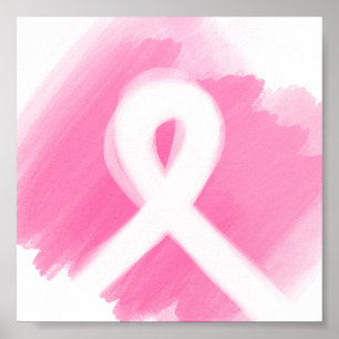 Breast Cancer Awareness Ribbon Watercolor Poster