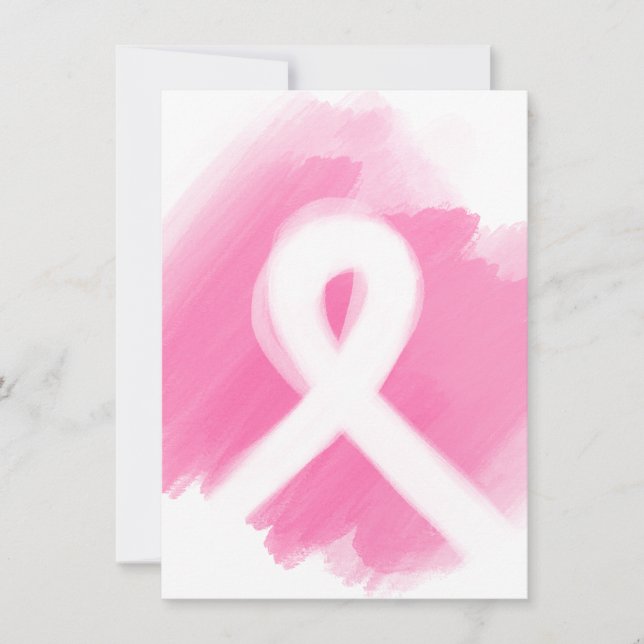 Breast Cancer Awareness Ribbon Watercolor Thank You Card (Front)