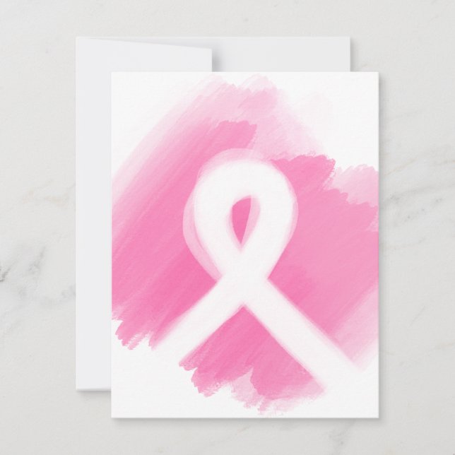 Breast Cancer Awareness Ribbon Watercolor Thank You Card (Front)