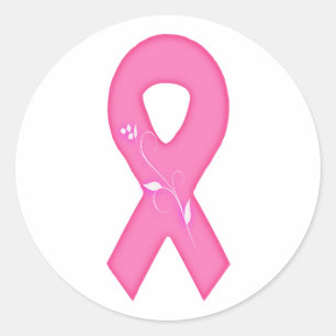 Breast Cancer Awareness Ribbon With Flower Classic Round Sticker