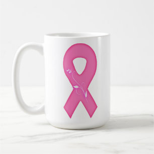Breast Cancer Awareness Ribbon With Flower Coffee Mug